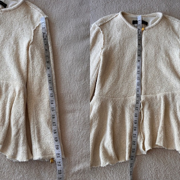 ZARA Woman Cream Peplum Zip Jacket with Gold Hardware L - Picture 11 of 12